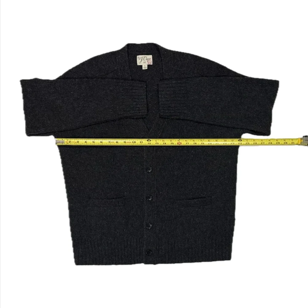 J Crew 100% wool grey knit v neck front pocket cardigan sweater mens large